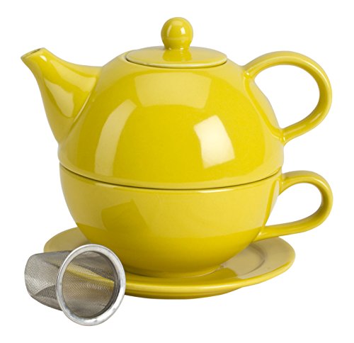 Omniware 5 Piece Tea For One Teapot Set with An Infuser, Yellow