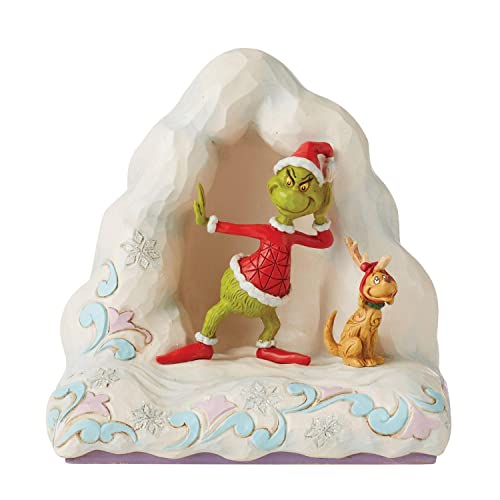 Enesco Grinch by Jim Shore Grinch and Max Listening on Snow, Figurine, 6 Inch, Multicolor