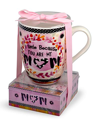 Divinity Smile You Are My Mom Floral Pink 12 ounce Glossy Ceramic Mug and Note Stack