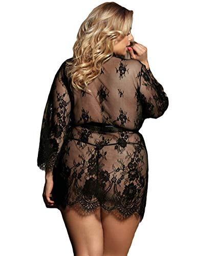Comfy Hour Women's Plus Size Sheer Babydoll with Matching Thong Lingerie, Black, XXXXX-Large