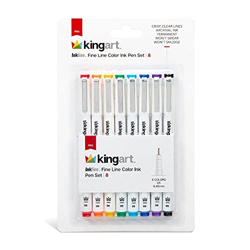 KINGART Inkline Fine Line Color Ink Pens, Set of 8