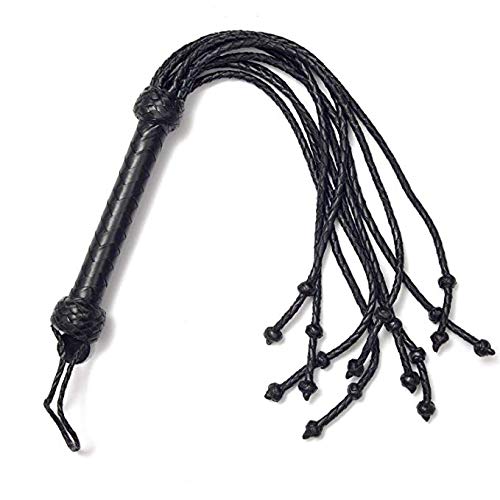 Universe Archery BARE SUTRA Training Tails | Fully Handmade Genuine Leather Knot Flogger | Horse & Bull Obedience Training Whips | Braided Heavy Duty Sturdy Handle | Plait Weaved Riding Crops Whip (3 feet, Black)