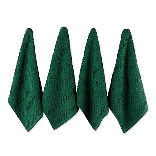 DII Design Luxury Barmop Collection Chevron Dishtowel Set, 16x19, Dark Green, 4 Piece