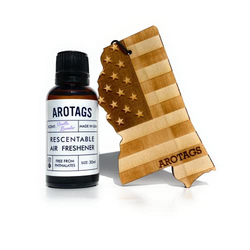 Arotags Mississippi Patriot Wooden Car Air Freshener - Long Lasting Vanilla Lavender Scent Diffuses for 365+ Days - Includes Hanging Mirror Diffuser and Fragrance Oil - 100% American Made