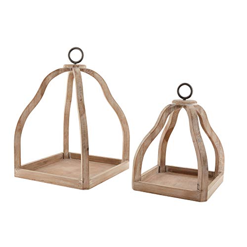 Mud Pie Wood Lantern Set, 10"H, Brown/Natural
