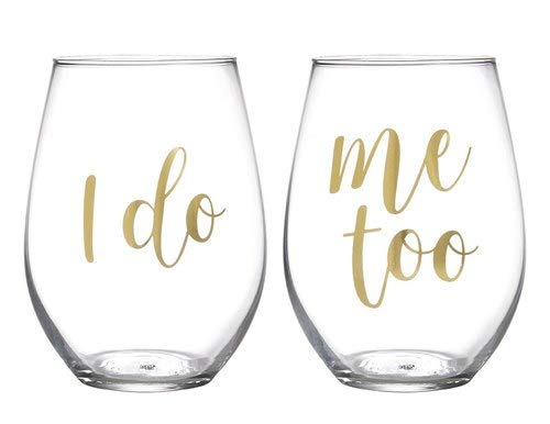Creative Brands Slant Collections Set of 2 Stemless Wine Glasses, 20-Ounce, I Do/Me Too