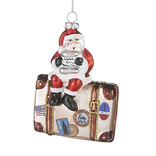 RAZ Imports 4224614 Santa on Luggage Decorative Ornament, 4.75-inch Height, Glass