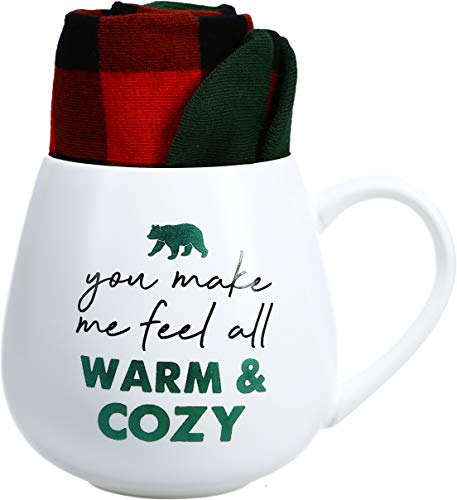 Pavilion - You Make Me Feel All Warm & Cozy - Bear Plaid Socks & Coffee Cup Mug Gift Set