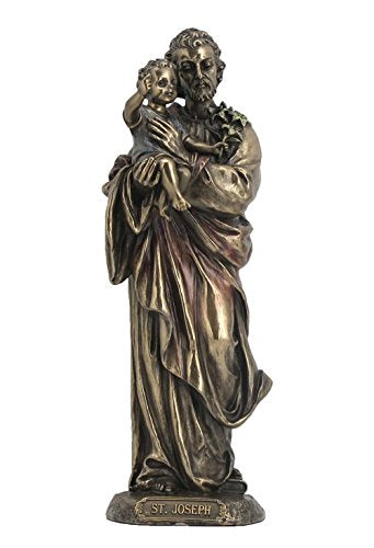 Unicorn Studio US 8.25 Inch Saint Joseph Holding Baby Jesus Cold Cast Bronze Figurine