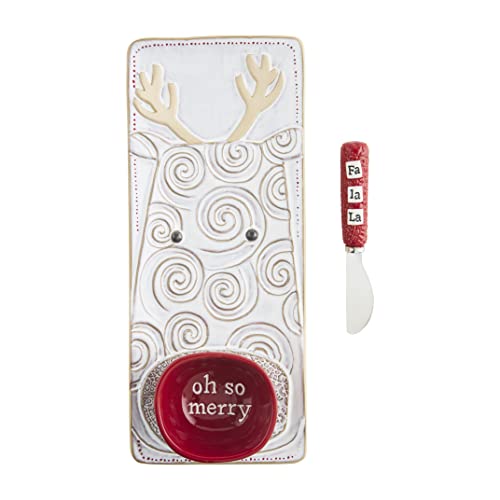 Mud Pie Reindeer Christmas Swirl Tray and Dip Set, 12" x 5", Stoneware