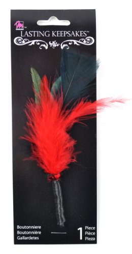 Midwest Design Touch of Nature 38466 1-Piece Boutonniere with Ribbon Wrapped Stem, Black/Red