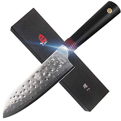 TUO Cutlery Santoku Knife, 5.5 Japanese High Carbon Damascus Stainless Steel Blade, Dishwasher Safe, Black Fiberglass Handle, Asian Kitchen Knife For Home And Restaurant, Includes Gift Box
