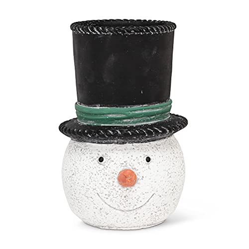 Abbott Collection  27-TOPHAT-250-LG Large Snowman in Hat Planter, White/Black