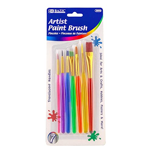 BAZIC Paint Brushes Set Nylon Bristle Brush, Flat Round Angled Paintbrushes for Acrylic Oil Watercolor Gouache Art Painting (7/Pack), 1-Pack