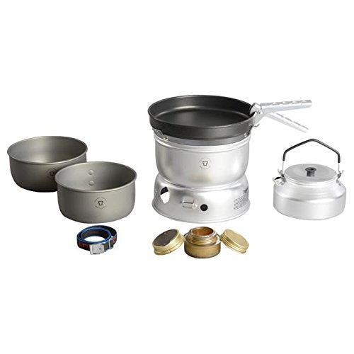 Liberty Mountain Trangia - 25-0 Ultralight Hard Anodized Camping Cookset | Includes: Alcohol Stove, 2 HA Pots, Non-Stick Frypan, Kettle, Upper & Lower Windshield, Pot Gripper, & Strap