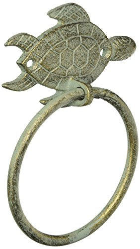Hampton Iron Bronze Antique Towel Holder 7"-Sea Turtle Beach Decor-Cast Iron