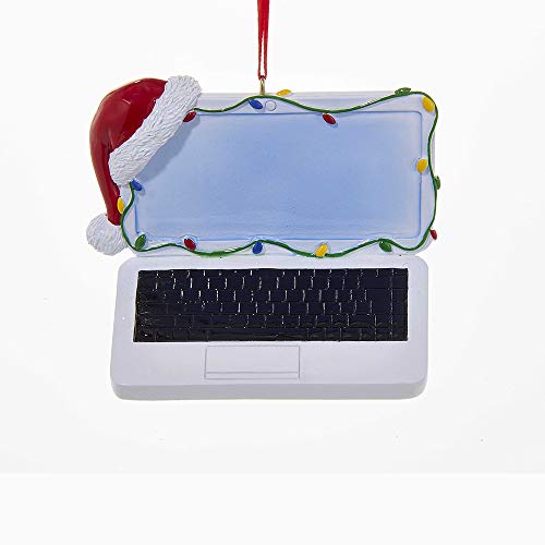 Kurt Adler Christmas Laptop With Santas Hat And Christmas Lights Ornament