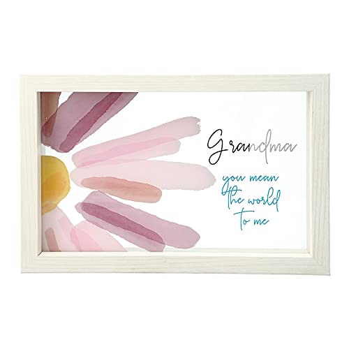 Pavilion Gift Company Glass and Wood Grandma You Mean The World to Me Plaque, 8.5" x 5.5" Horizontal, Pink, Purple, Orange & Yellow