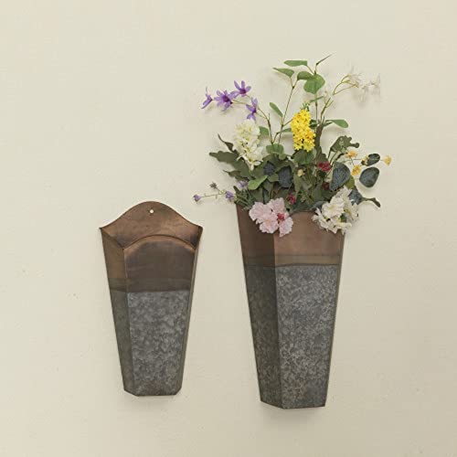 Gerson International Antique Wall Hanging Planters, Metal, 19.6-inch in Height, Set of 2