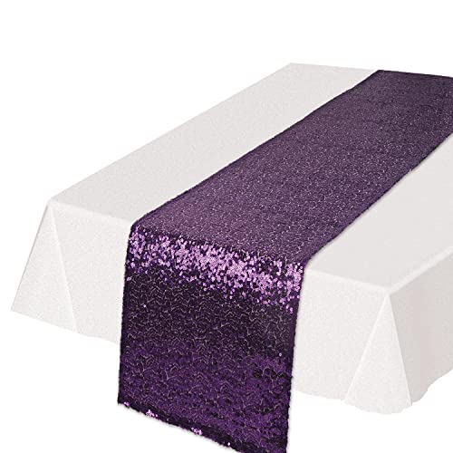 Beistle Rectangular Shiny Sequined Table Runner For Party Event Birthday Wedding Baby Shower Holiday Celebration Decorations, 11.25" x 75", Purple