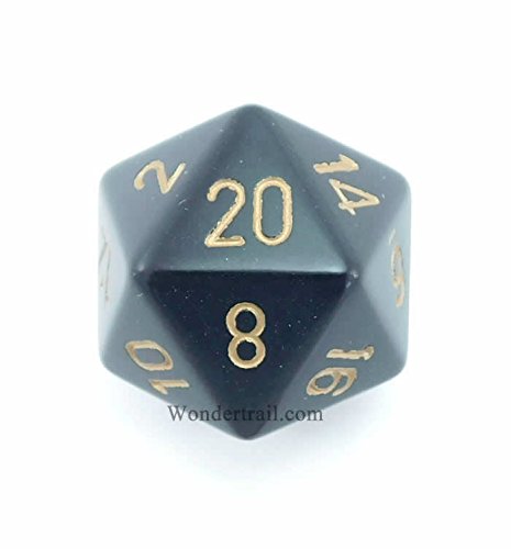 Chessex Manufacturing XQ2028 Opaque Single Jumbo 34 mm D20 Dice Black With Gold