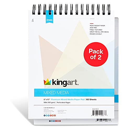 KINGART Mixed Media Sketchbook, White 2 Piece, 8-x-10-Inch