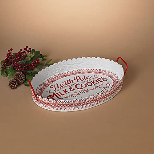 Gerson 2604660 Metal Embossed Milk & Cookies Holiday Tray 18.8" L