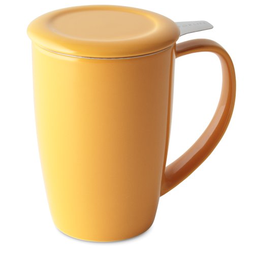 FORLIFE Curve Tall Tea Mug with Infuser and Lid 15 ounces, Mandarin