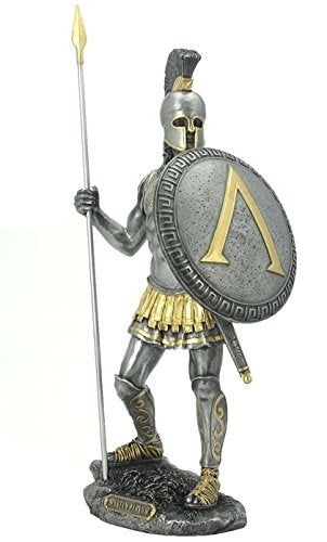 Unicorn Studio 14.38 Inch Spartan Warrior with Spear and Hoplite Shield, Pewter