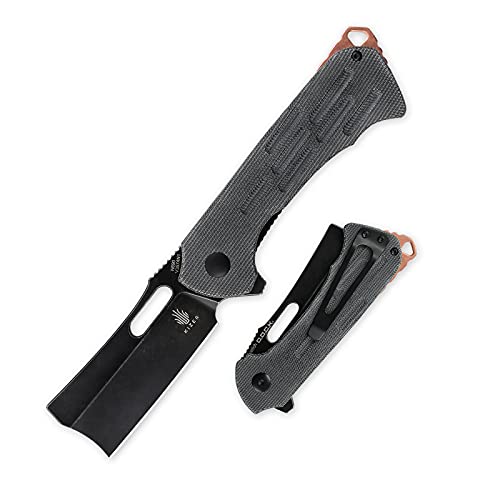 Kizer Quatch Folding Knife , Black N690 Blade and Micarta Handle, Cleaver Pocket Knife with Pocket Clip, Lanyard Hole, V3574N1