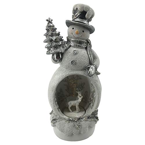 Comfy Hour Winter Holiday Home Collection 11" Resin Snowman Taking Christmas Tree Figurine with Led Light Xmas Accessory Dcor