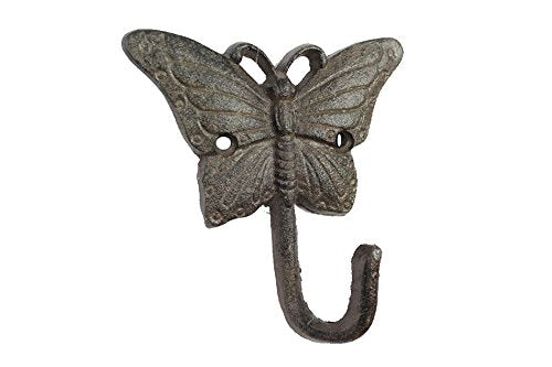 Handcrafted Nautical Decor Cast Iron Butterfly Hook 6" - Metal Wall Hook - Decorative Wall Butterflies