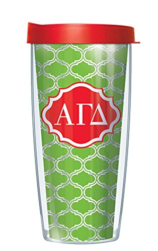 Freeheart Alpha Gamma Delta on Clear Roundabout Traveler 16 Oz Tumbler Mug with Red Lid