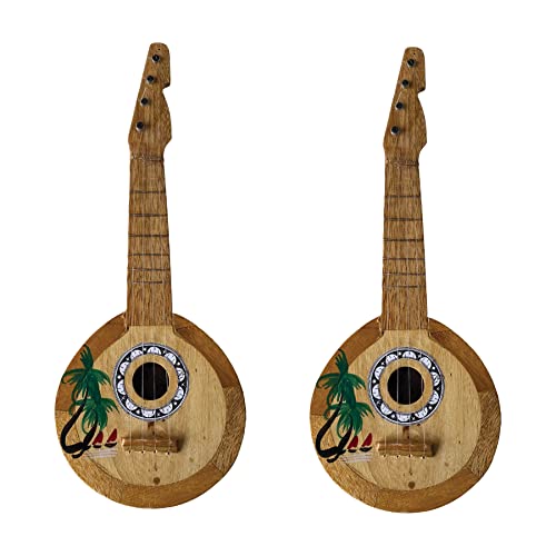 Beistle Coconut Ukulele 2 Piece Luau Party Supplies, 17", Brown/Tan/Green/White/Pink