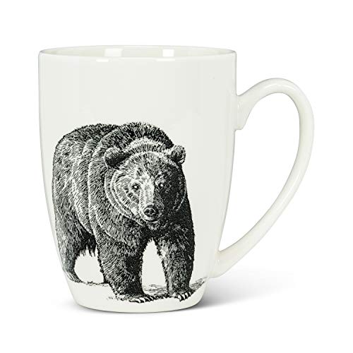 Abbott Collection  27-Sketch Pen & Ink Bear Mug-4" H(12oz), 4 inches H, Ivory/Black