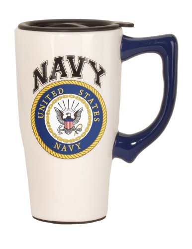 Spoontiques Navy Travel Mug, White