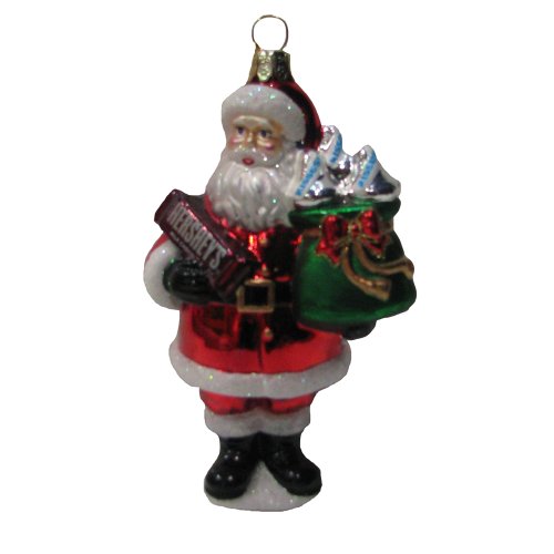 Hershey Kurt Adler Glass Santa with Hershey Bar Ornament, 5-Inch