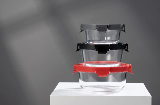 GENICOOK 6pc Round Glass container with lid and vent set, Microwavable, Food container