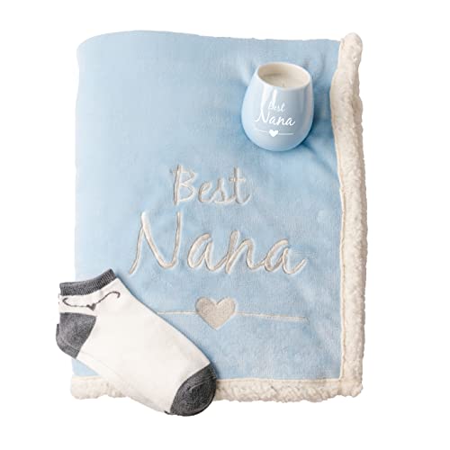 Pavilion - Best Nana - 42" x 50" Sherpa Blanket, 8 oz Candle & Ankle Sock Grandma Grandmother Gift Set
