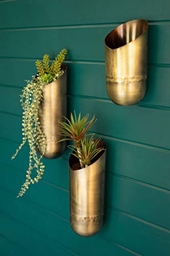 KALALOU NDE1405 Antique Brass Wall Vases, Set of 3