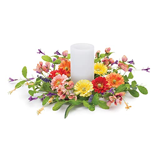 Melrose Polyester Floral Candle Ring, 13.5" D, Fits a 4" Candle, Christmas Season Decoration