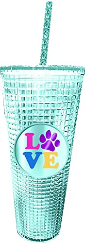 Spoontiques 19571 Love Paw Diamond Cup With straw, 20 oz