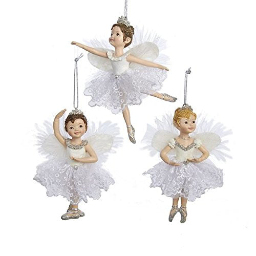 Kurt Adler 4.25" White & Silver Little Ballet Dance Girl Ornament with Wings - Set of 3