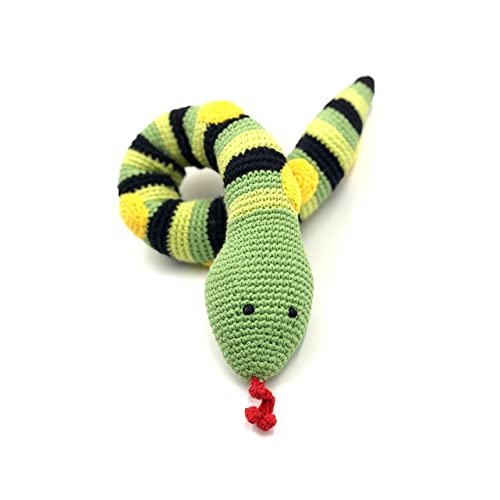 Pebble Fair Trade Handmade Crochet Cotton Snakes Rattle - Apple