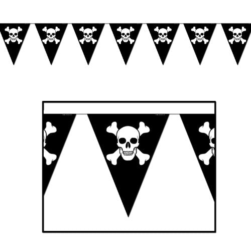 Beistle Jolly Roger All-Weather Plastic Pennant Banner Pirate Decorations, 11" x 12&