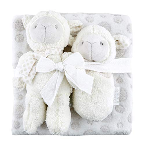 Creative Brands Stephan Baby Snuggle Fleece Crib Blanket, Plush Toy & Rattle Gift Set, White Lamb