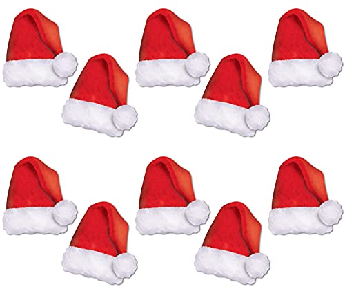 Beistle Mini Santa Hat Paper Cutouts 10 Piece Christmas Decorations, Winter Party Supplies, 5", Red/White