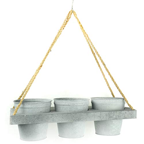 Midwest Design Imports 50247 Touch of Nature Triple Galvanized Pot Hanger with Rope, 24-inch Height, Set of 4
