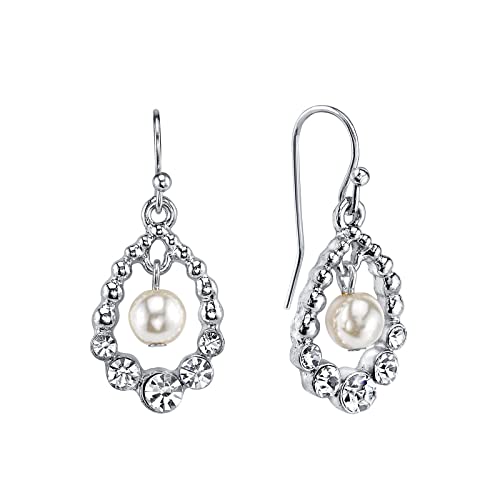 1928 Jewelry Costume Pearl And Crystal Drop Earrings