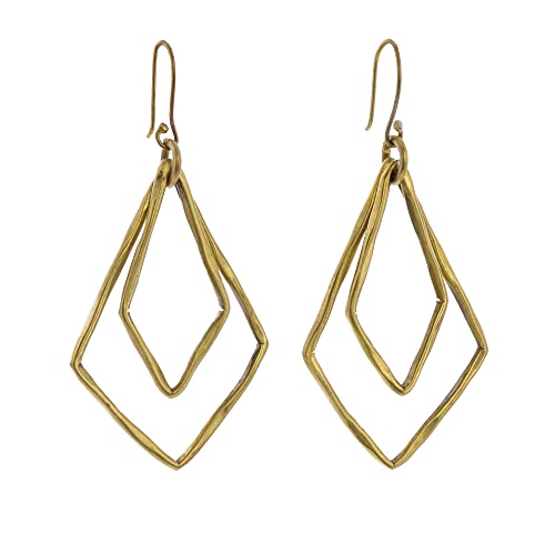 HomArt 14108-B Gemini Earrings, 2.75-inch Height, Brass, Rhombus